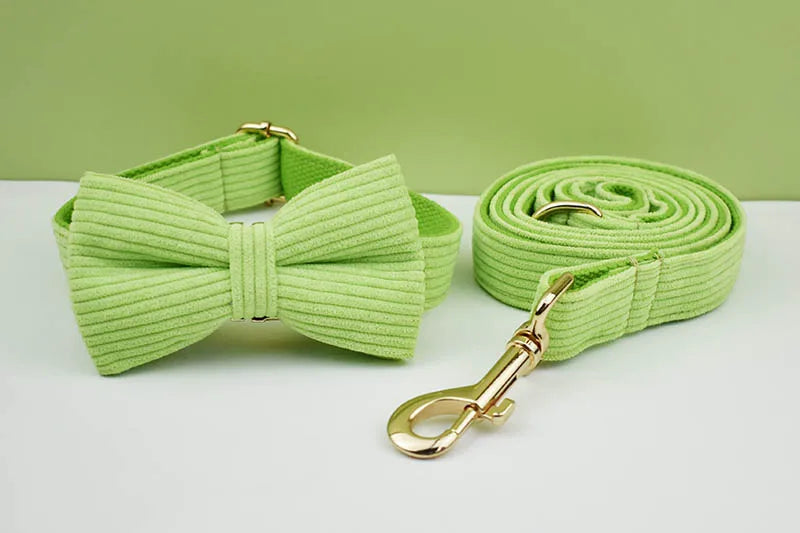 Apple Fruit Green Corduroy Personalized Dog Collar, Leash & Harness Set