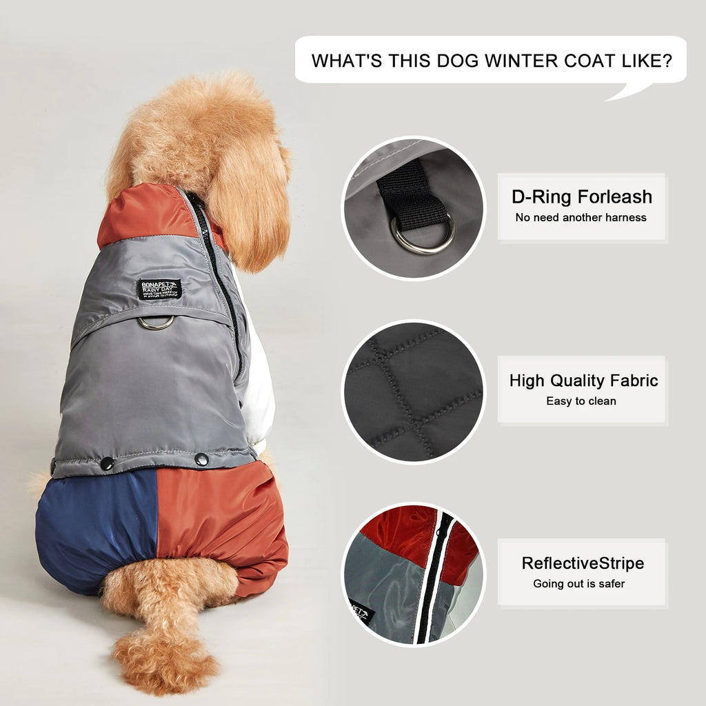 Winter Dog Jacket with Traction Ring – Thick, Windproof & Warm Coat for Medium & Large Dogs