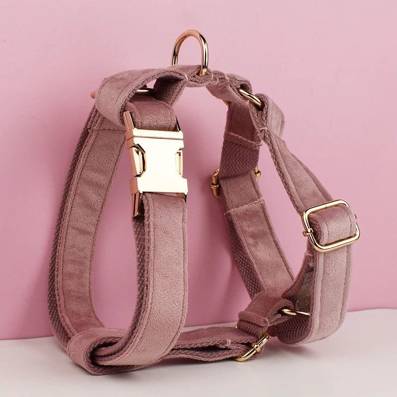 Light Purple Velvet Personalized Dog Collar, Leash & Harness Set