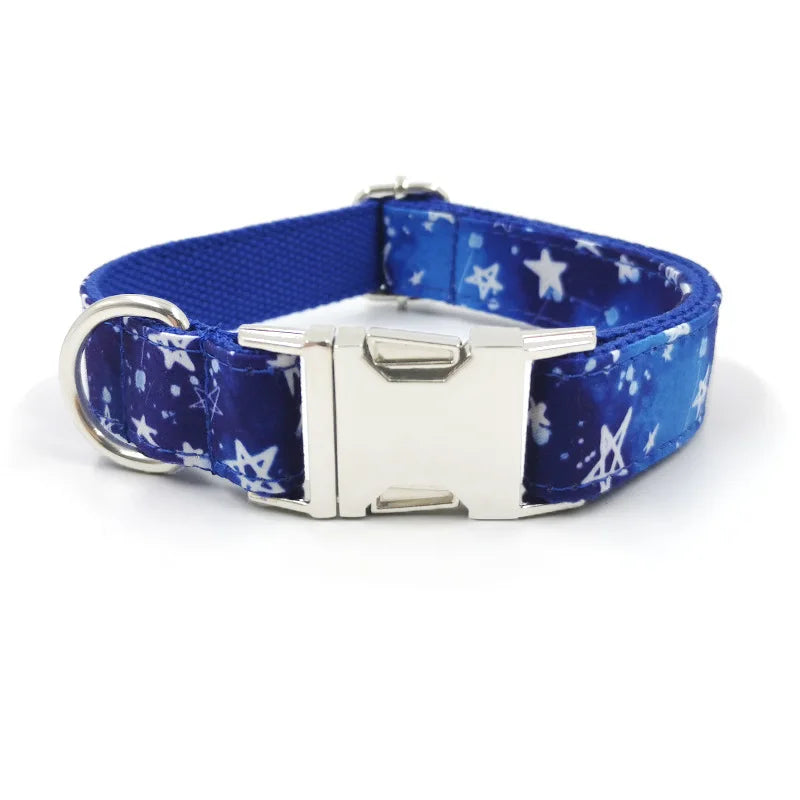 Multi Personalized Print Floral Cotton Adjustable Dog Collars -  Engravable