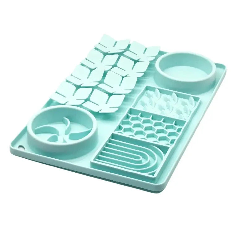 Silicone Dual Slow Feeder Bowl – Anti-Slip Suction Cup Pet Feeding Mat