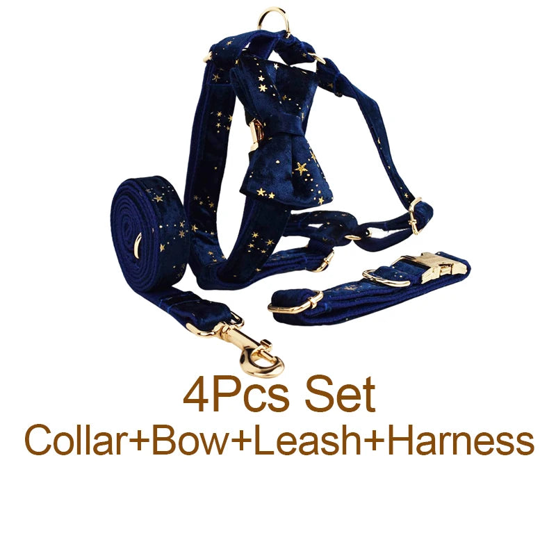 Dark Blue Personalized Dog Collar, Leash & Harness Set