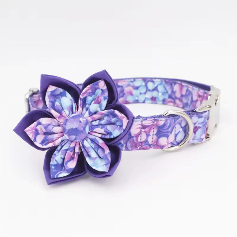 Purple Floral Dog Collar and Leash Set