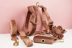Pink Velvet Personalized Dog Collar, Leash & Harness Set