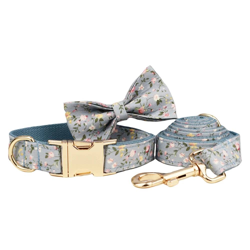 Flower Personalized Dog Collar, Leash & Harness Set