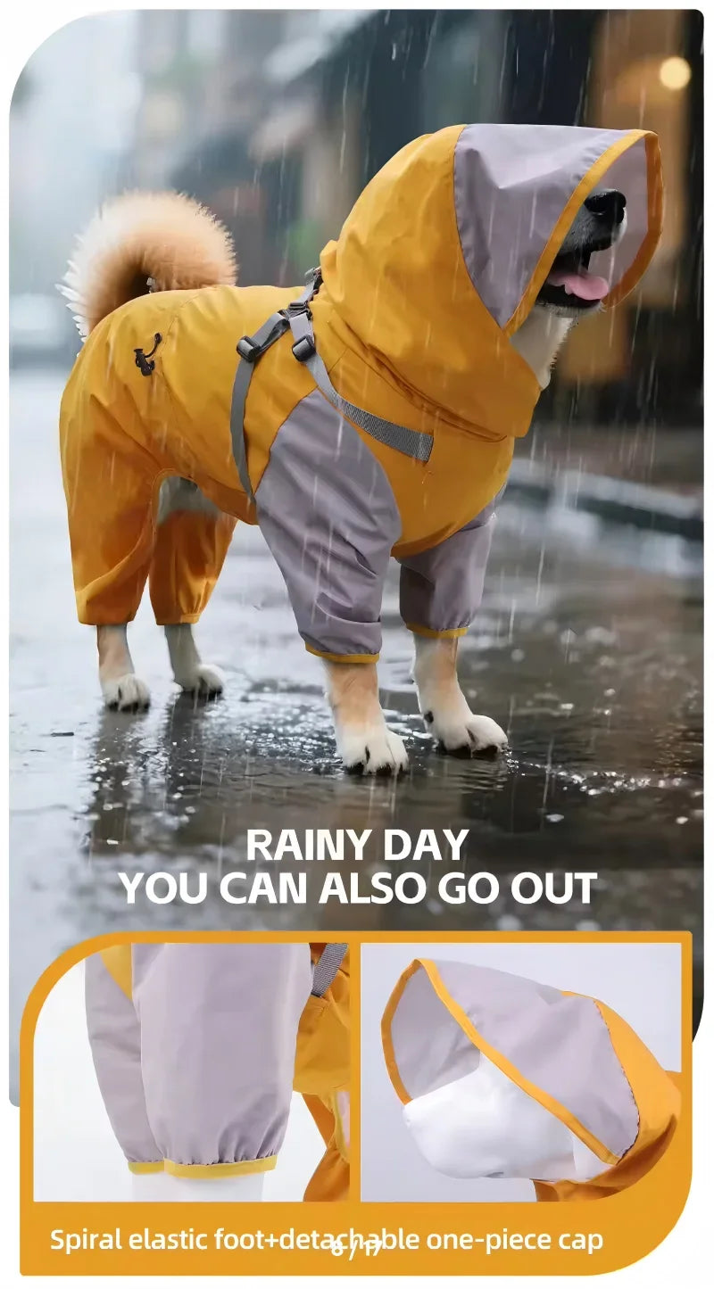 Waterproof Hooded Dog Raincoat – Lightweight Reflective Jacket for All Breed