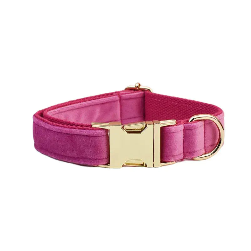 Rose Red Velvet Dog Collar Leash and Harness Set