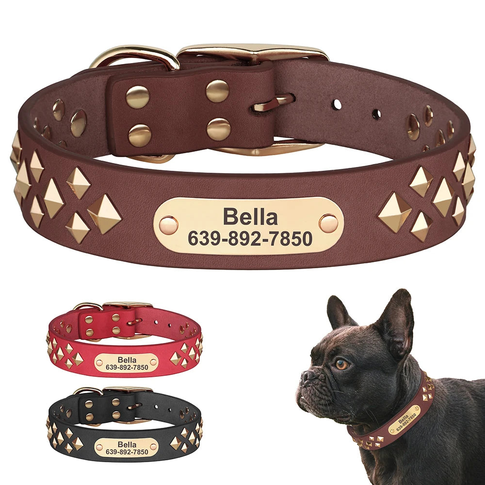 Genuine Leather Dog Collar – Personalized Spiked Studded Design for Small, Medium & Large Dogs