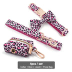 DDPaws  Collar + Leash + Bowtie + Poop Bag / XS Pink Leopard Velvet Set