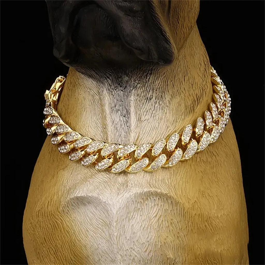 Diamond Cuban Chain Pet Collar – Luxury Gold, Silver & Rose Gold Necklace for Dogs & Cats
