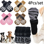 Anti-Slip Dog Socks with Adjustable Straps – 4Pcs Set for Indoor Paw Protection