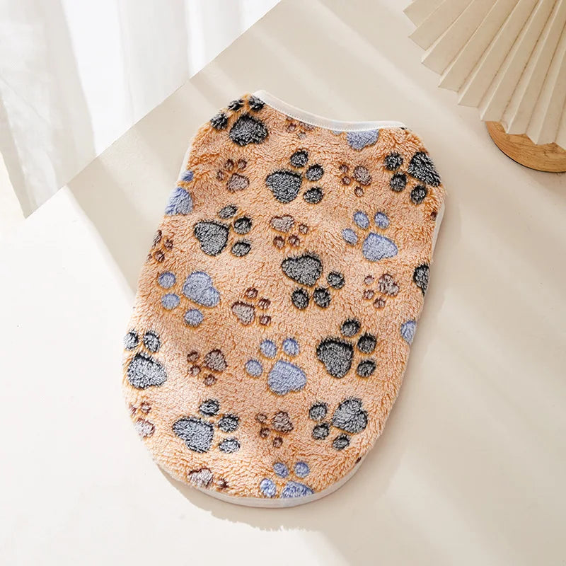 Flannel Dog Vest – Soft Paw Print Pet Clothes for Small & Medium Dogs