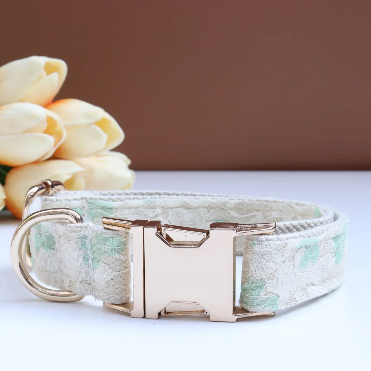 Luxury Pearl Personalized  Dog Collar and Leash Set, Lace Bowtie with Rhinestone Sparkle, Elegant Puppy Girl Pet Necklace