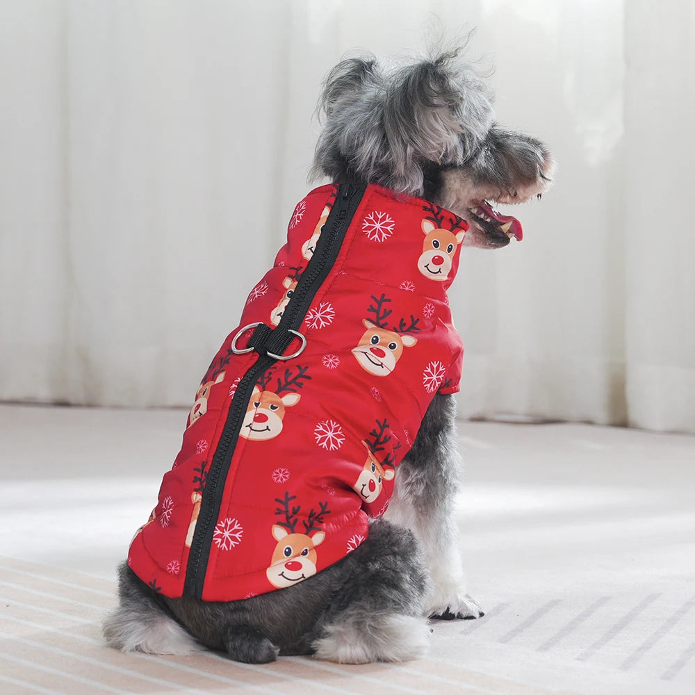 Christmas Dog Jacket – Waterproof & Warm Holiday Coat with D-Ring for Small & Medium Pets