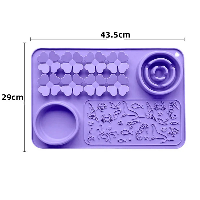 Silicone Dual Slow Feeder Bowl – Anti-Slip Suction Cup Pet Feeding Mat