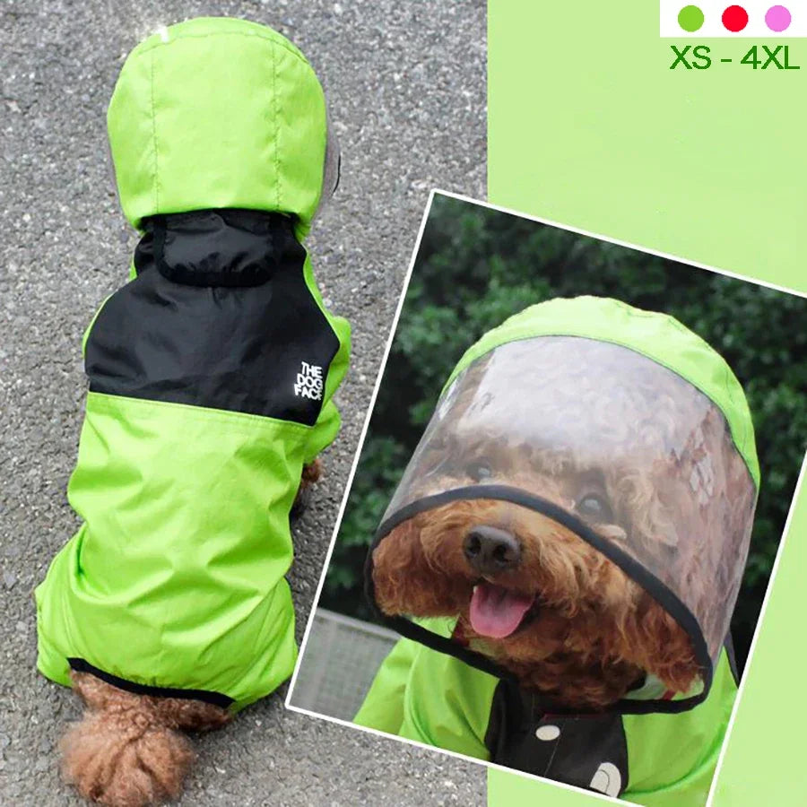 Transparent Hooded Dog Raincoat – Full-Body Waterproof Jumpsuit for All Breeds