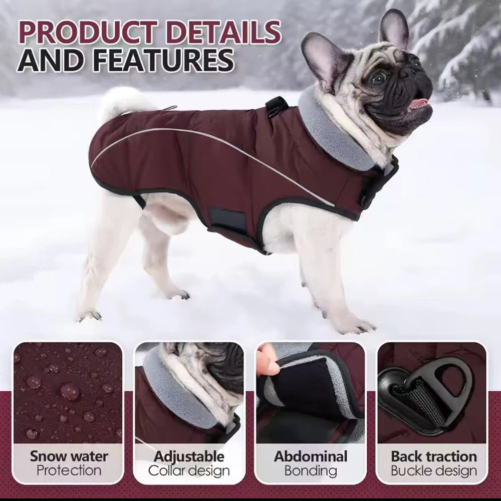 Waterproof Warm Dog Winter Jacket – Reflective Outdoor Cotton Coat for Medium & Large Dogs