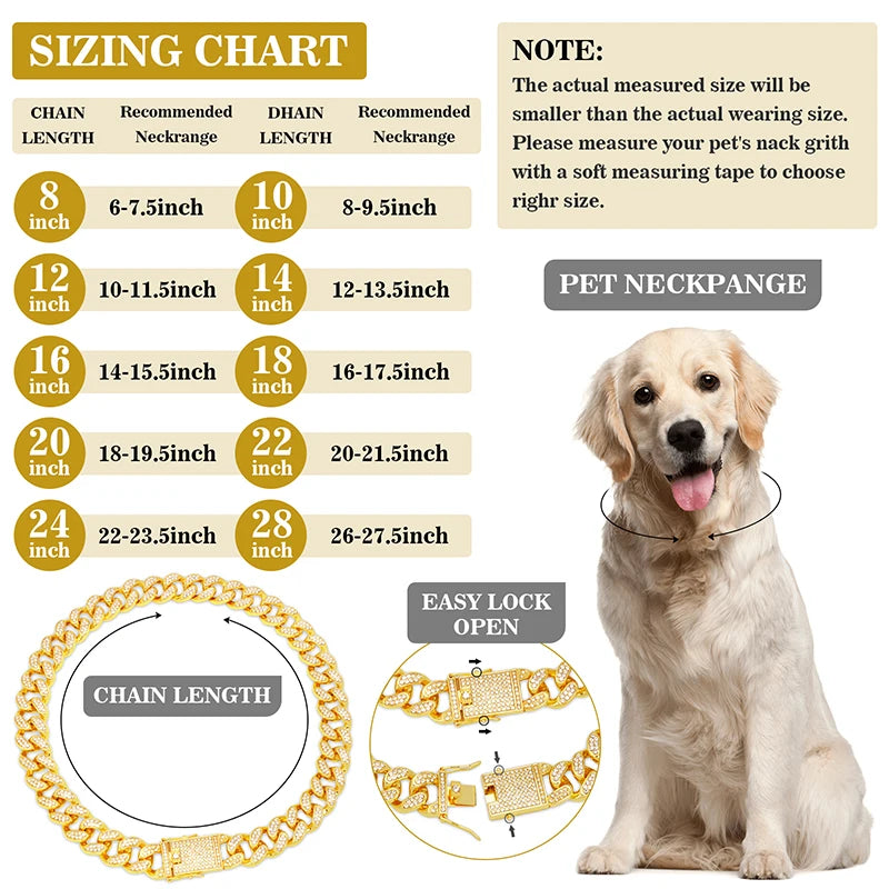 Diamond Cuban Chain Dog Collar – Luxury Pet Jewelry with Secure Buckle