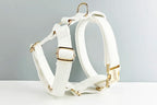 White Leather Personalized Dog Collar, Leash & Harness Set