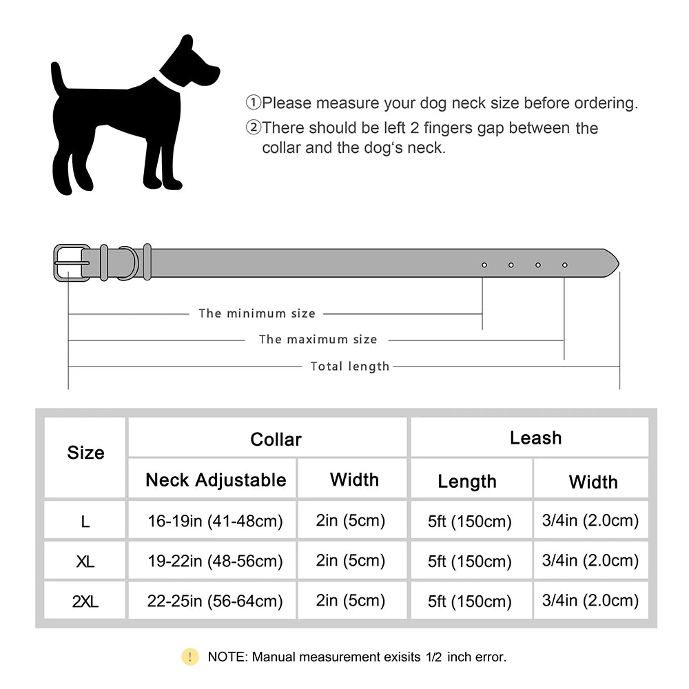 Real Leather Dog Collar & Leash Set – Durable Padded Luxury Design for Medium & Large Dogs