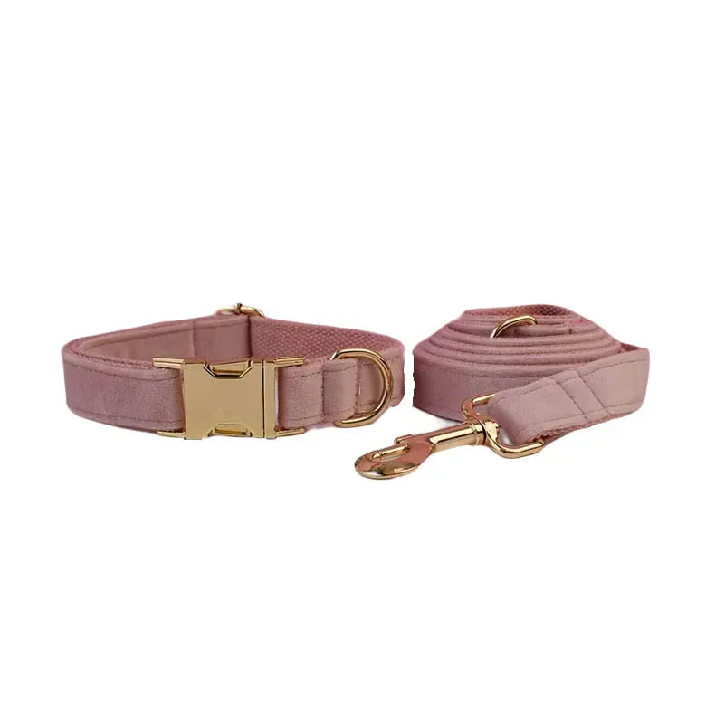 Pale Pink Velvet Dog Collar Leash and Harness Set