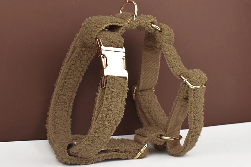 Lambskin Personalized Dog Collar, Leash & Harness Set