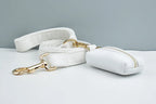 White Velvet Personalized Dog Collar, Leash & Harness Set