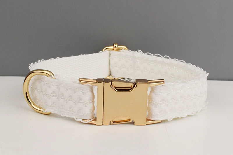 White Lace Personalized Dog Collar, Leash & Harness Set