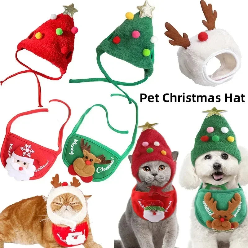 Christmas Pet Hat & Bandana Set – Cute Holiday Costume for Small Dogs & Cats