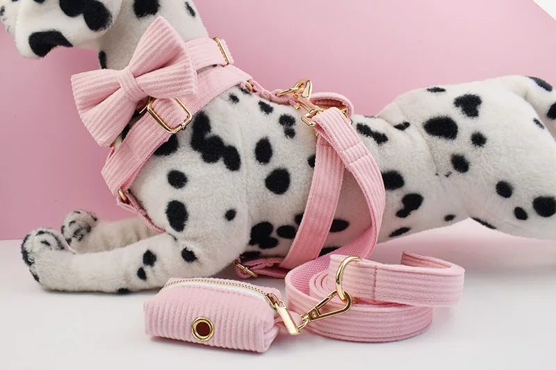 Pink Corduroy Personalized Dog Collar, Leash & Harness Set