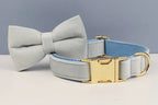 Light Blue Velve Personalized Dog Collar, Leash & Harness Set