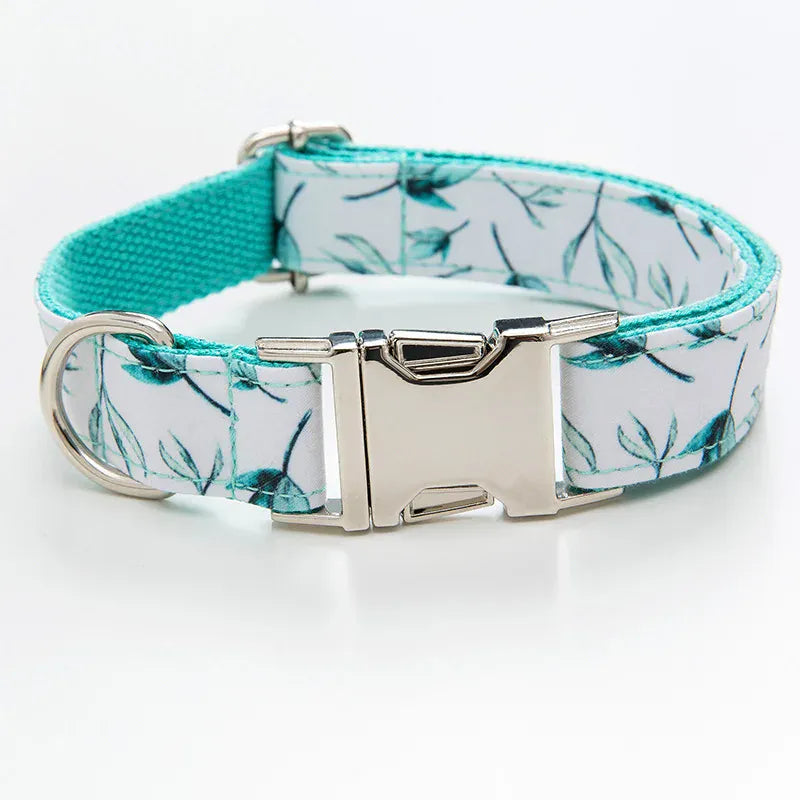 Multi Personalized Print Floral Cotton Adjustable Dog Collars -  Engravable