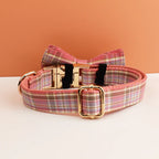 Engraved Plaid Pink Dog Collar Leash Harness Set