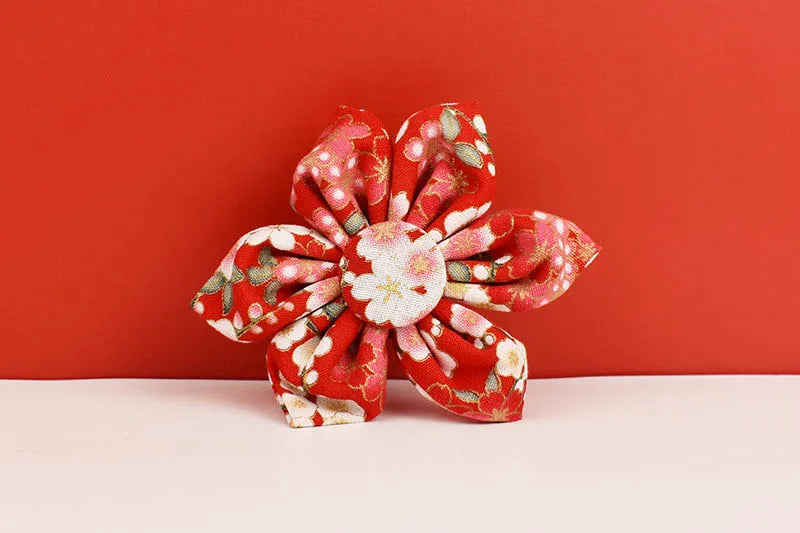 Customized Designer Red Soft Cotton Personalized Dog Collar Leashes Harness Bow Set Flowers