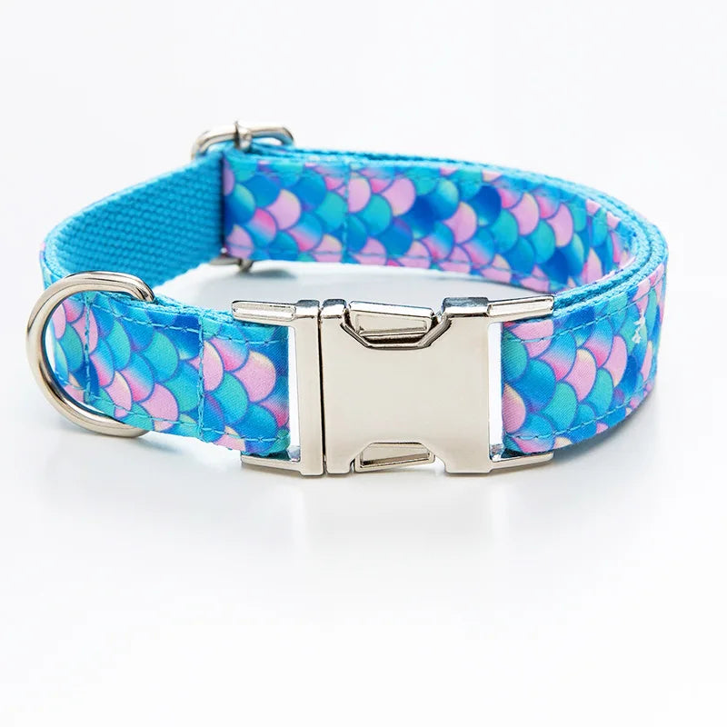 Multi Personalized Print Floral Cotton Adjustable Dog Collars -  Engravable