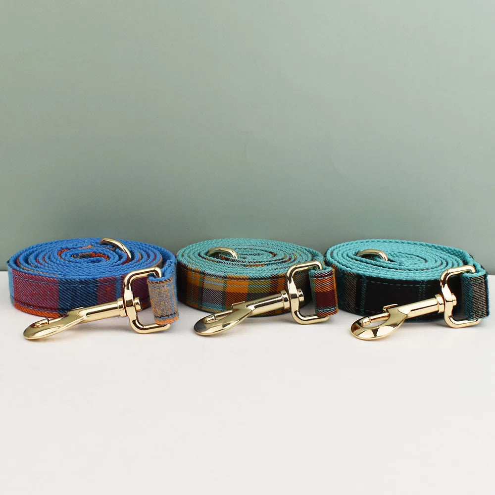 Personalized Plaid Dog Collar Leash Set