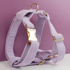 Purple Corduroy Dog Collar Leash and Harness Set