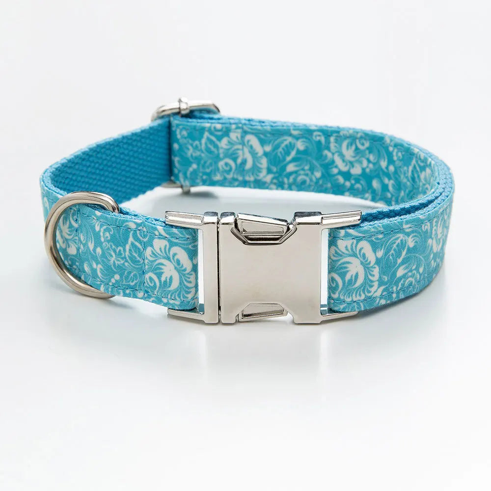 Multi Personalized Print Floral Cotton Adjustable Dog Collars -  Engravable