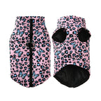 Leopard Print Winter Dog Jacket – Warm, Windproof & Stylish with D-Ring Design