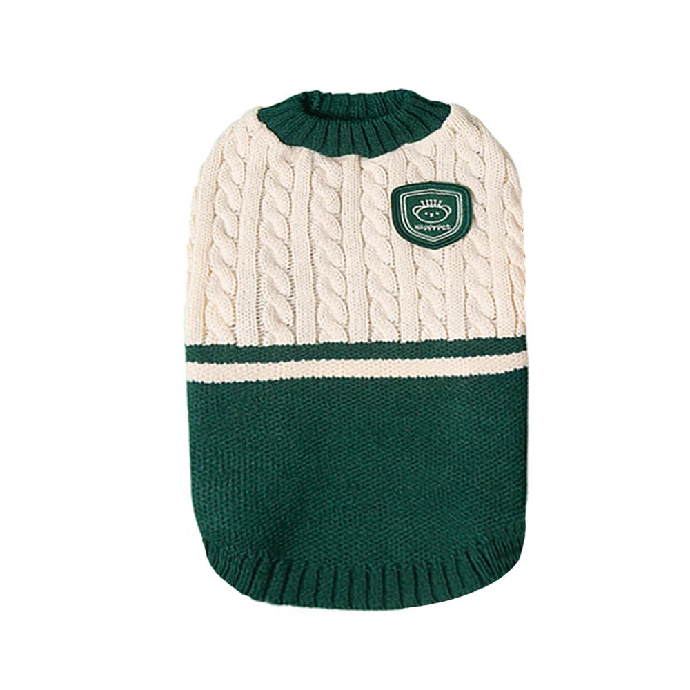 Warm Knitted Dog Sweater – College Style Pullover for Small & Medium Dogs