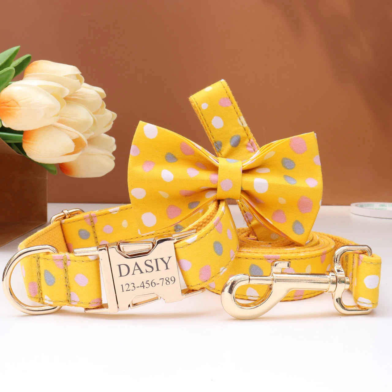 Personalized Dog Collar Bowtie Leash Set