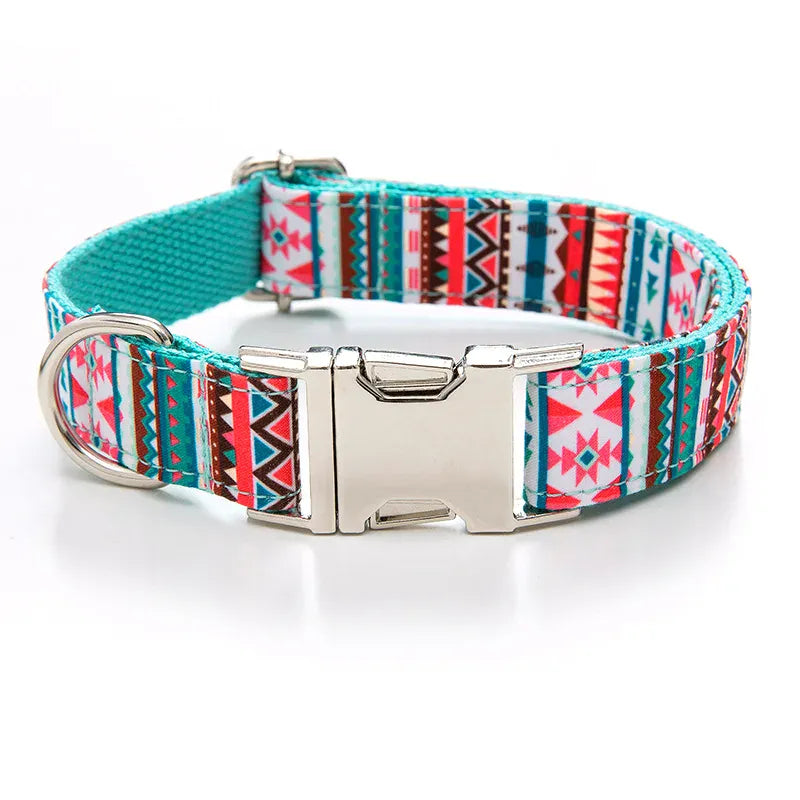 Multi Personalized Print Floral Cotton Adjustable Dog Collars -  Engravable