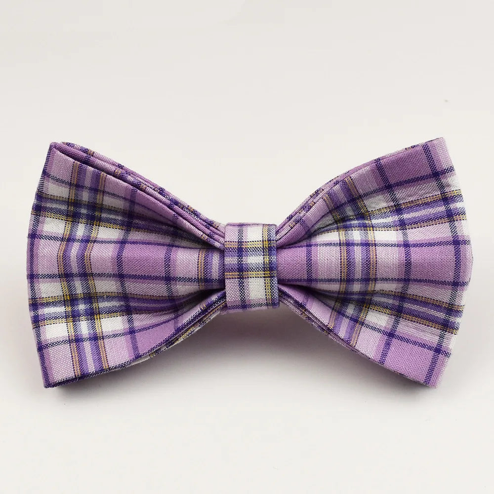 Multi Plaid Personalized Dog Bowtie Collar, Leash Set And Harness Set - Engravable Best Gift For Dog Lover