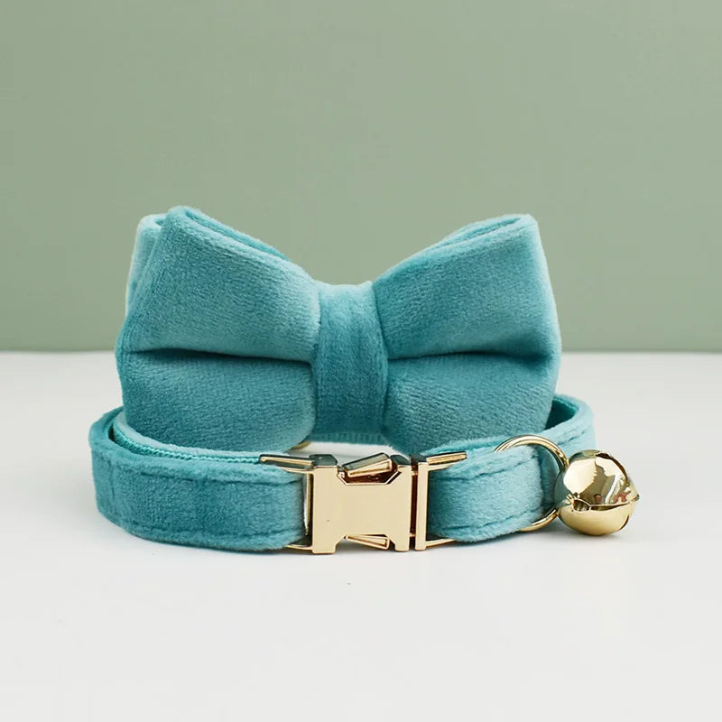 Velvet Cat Collar Bowknot Personalized Collar for cats with bell and a bow