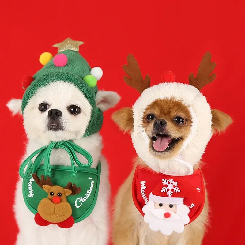 Christmas Pet Hat & Bandana Set – Cute Holiday Costume for Small Dogs & Cats