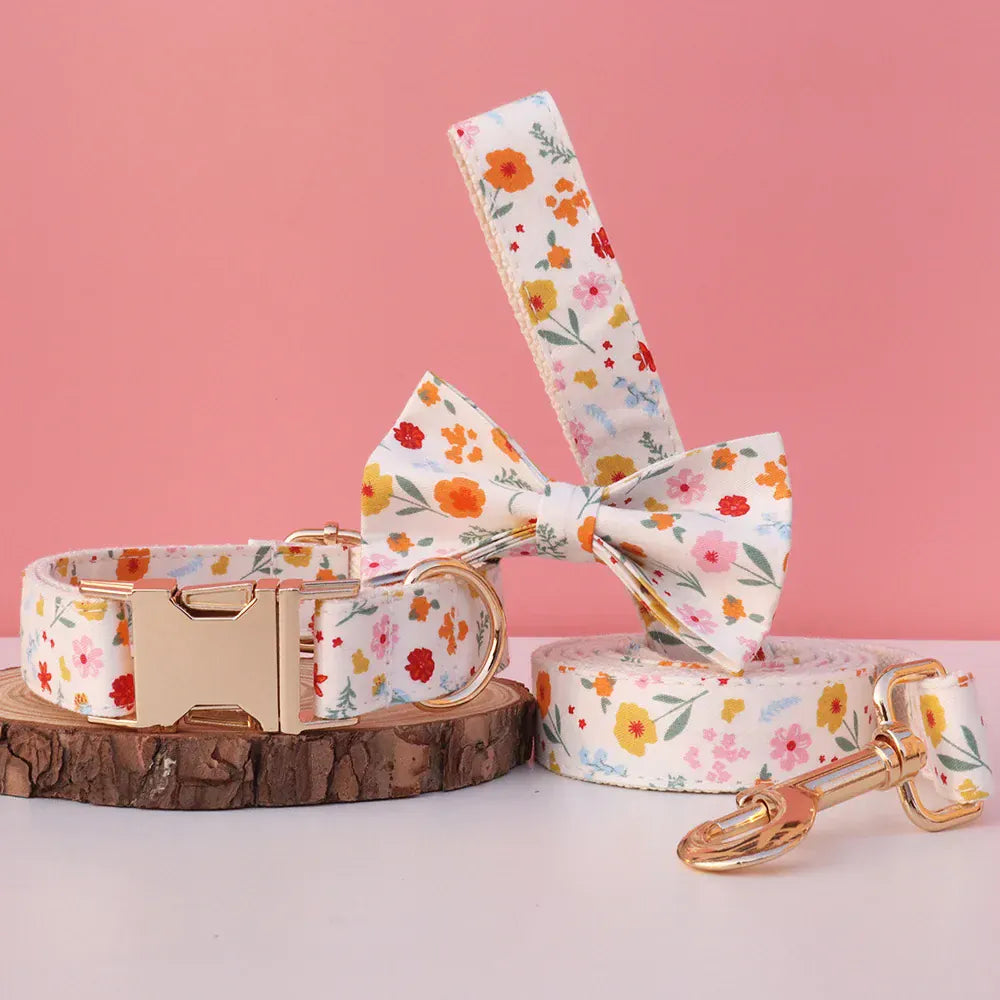 Floral Print Collar Leash Set