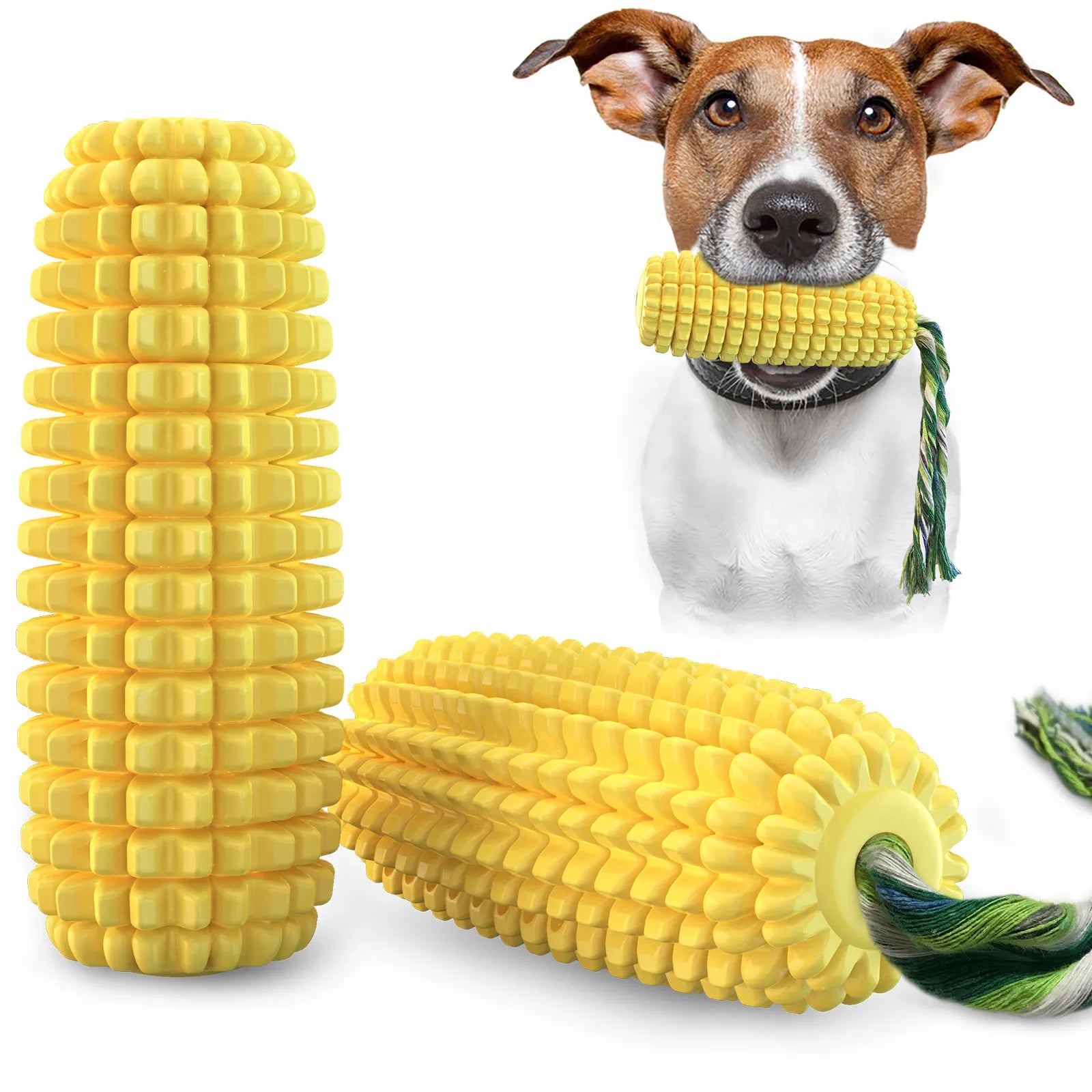 Squeaky Corn Dog Toy – Durable Elastic Chew Toy for Teeth Cleaning & IQ Training