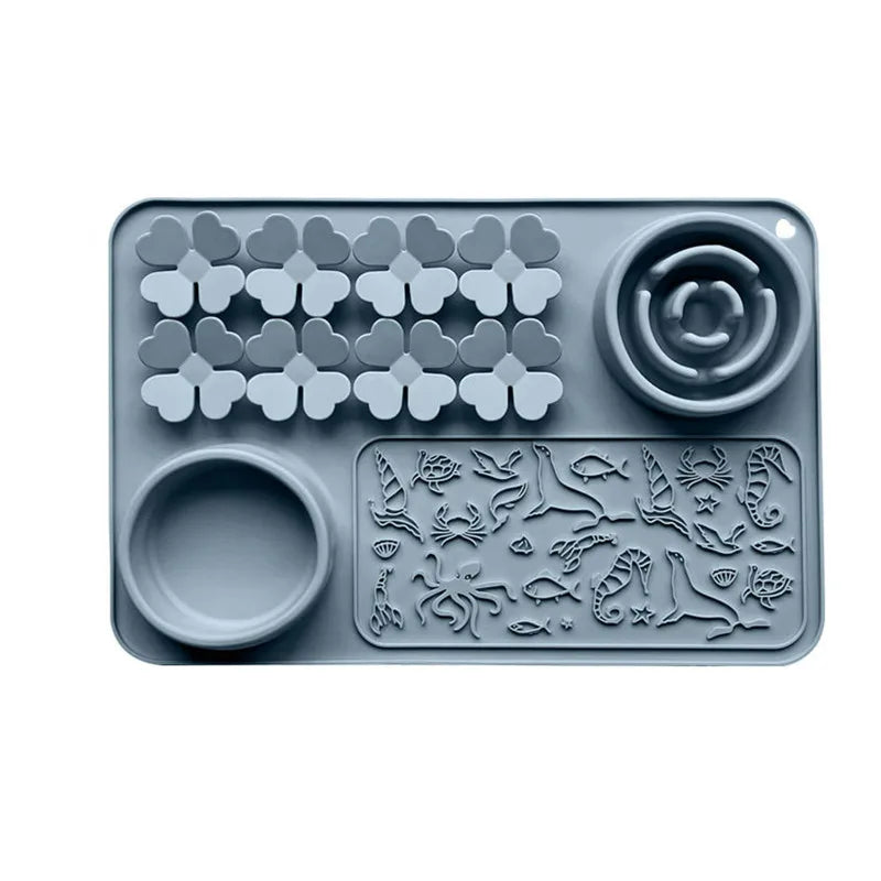 Silicone Dual Slow Feeder Bowl – Anti-Slip Suction Cup Pet Feeding Mat