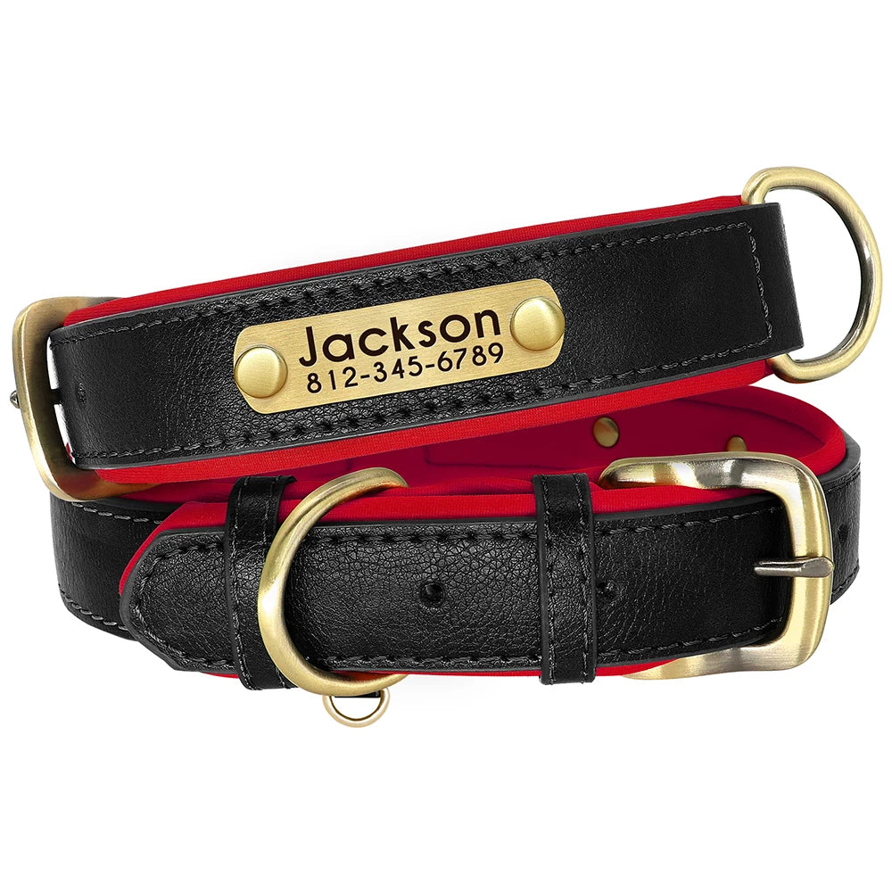 Personalized PU Leather Dog Collar – Soft Padded & Adjustable Custom ID Collar