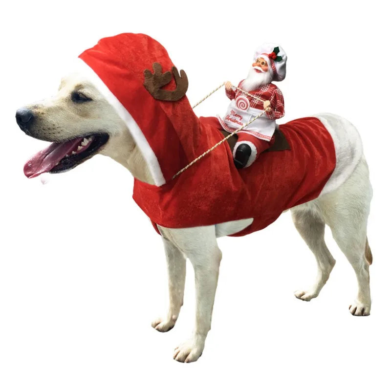 Santa Claus Riding Dog Costume – Funny Christmas Outfit for Small, Medium & Large Dogs